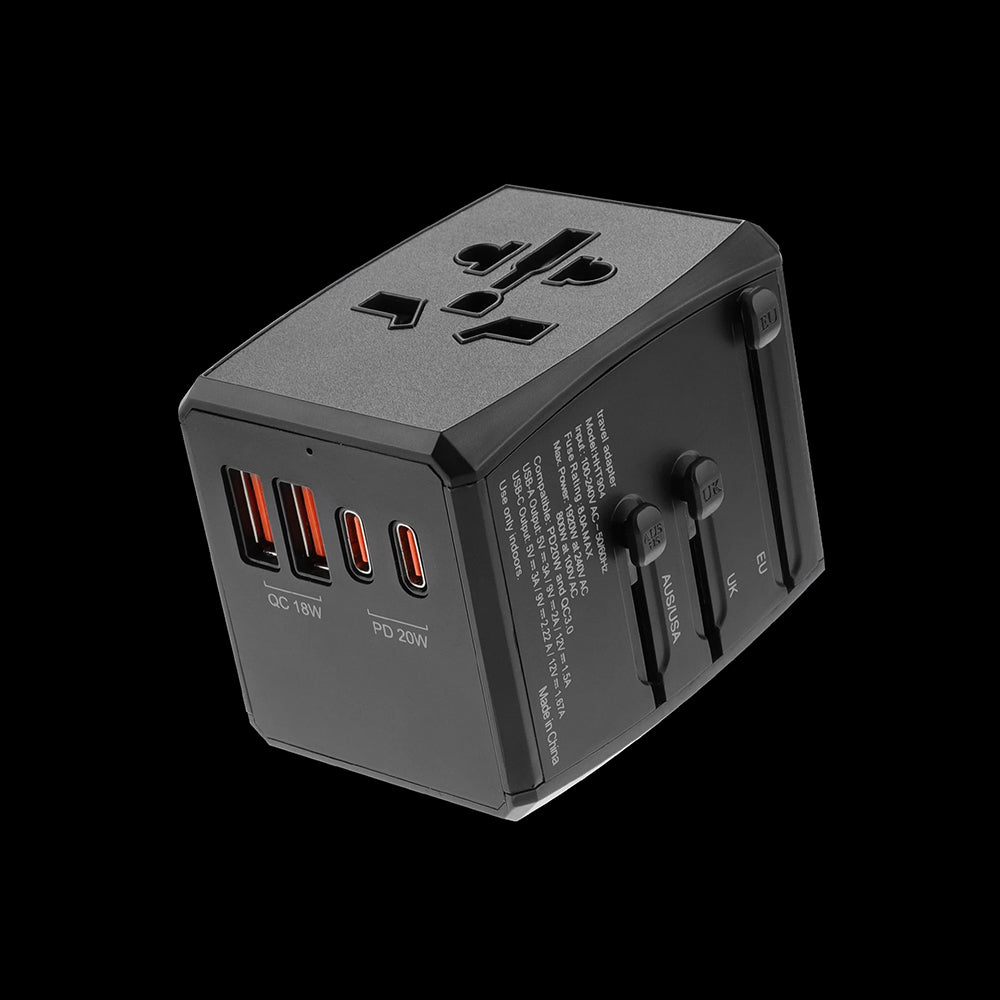 Punjač mreže Techsuit HHT904-B2 Travel, 20W, 3A, 2 x USB-A - 2 x USB-C, Crni