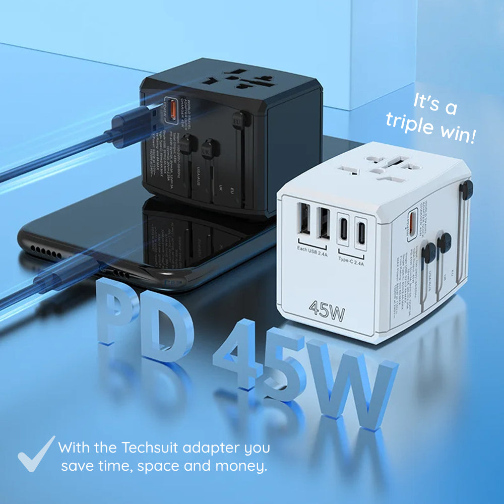 Punjač mreže Techsuit HHT905 Travel, 45W, 3A, 2 x USB-A - 2 x USB-C, Crni