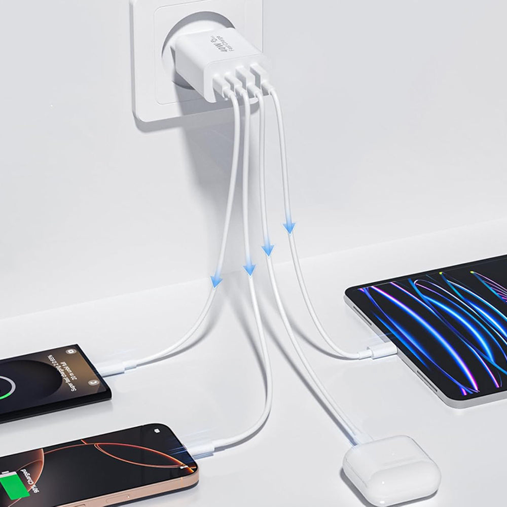 Punjač mreže Techsuit PowerXQuad CH4, 40W, 3A, 2 x USB-A - 2 x USB-C, Bijeli