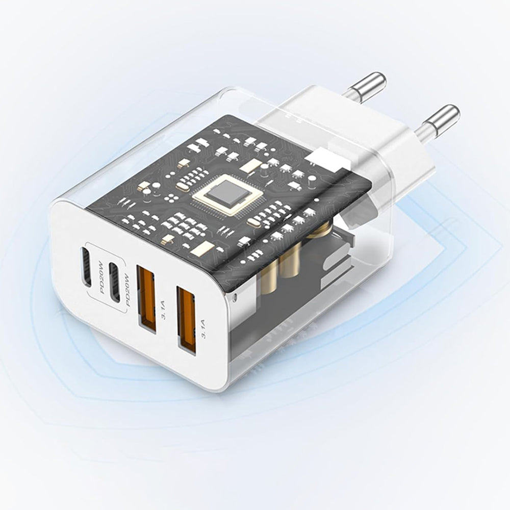 Punjač mreže Techsuit PowerXQuad CH4, 40W, 3A, 2 x USB-A - 2 x USB-C, Bijeli
