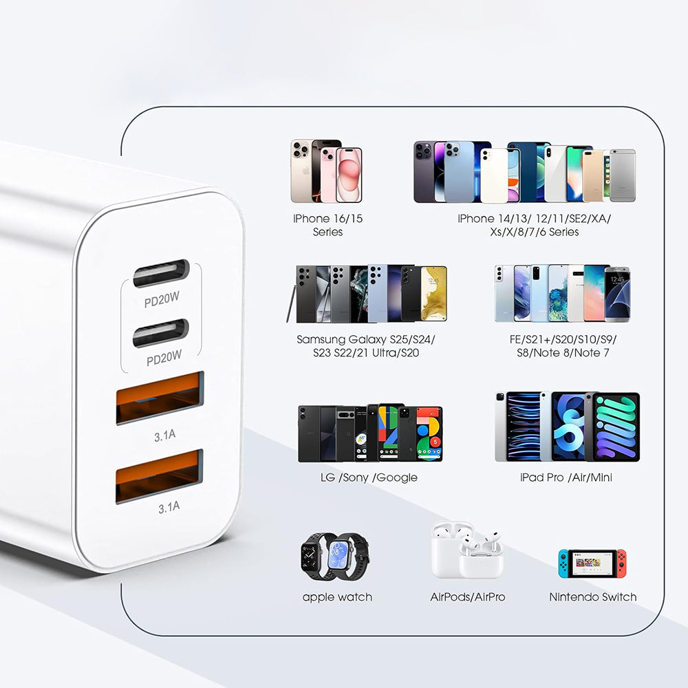 Punjač mreže Techsuit PowerXQuad CH4, 40W, 3A, 2 x USB-A - 2 x USB-C, Bijeli
