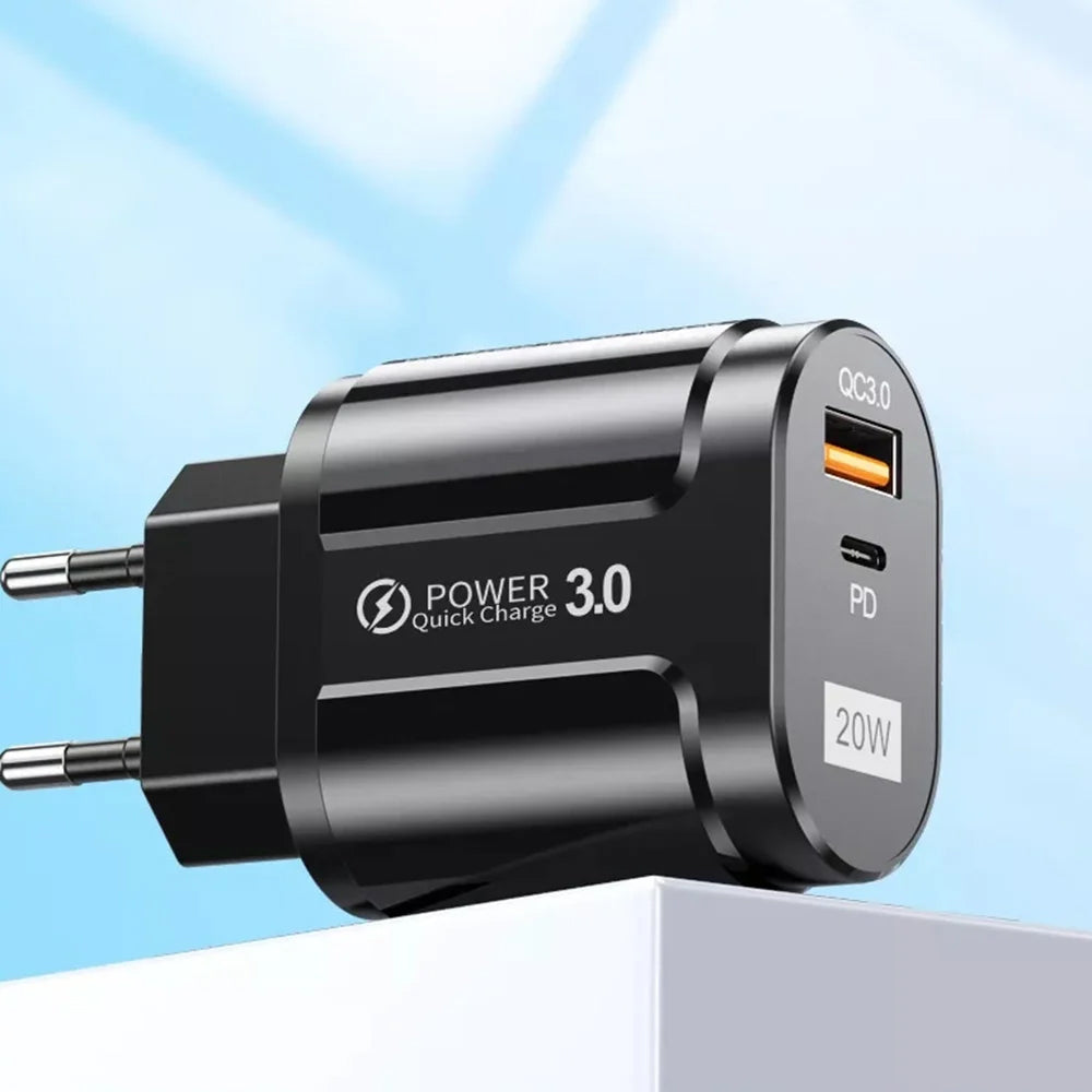 Punjač mreže Techsuit Premium, 20W, 3A, 1 x USB-A - 1 x USB-C, Bijeli