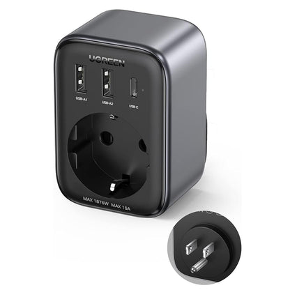 UGREEN 15289 US mrežni punjač, 30W, 3A, 2 x USB-A - 1 x USB-C - 1 x Schuko, Crni