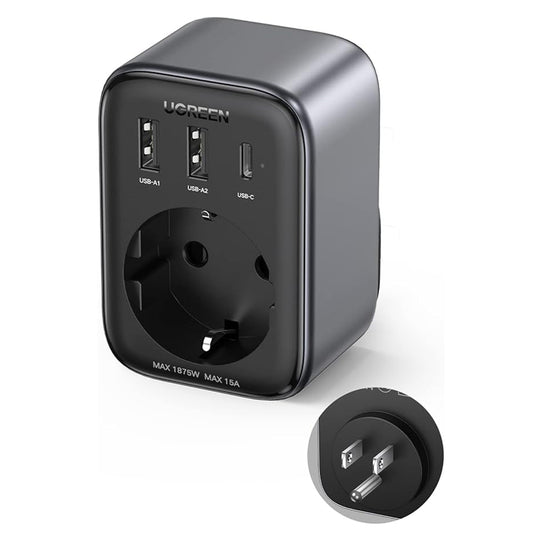 UGREEN 15289 US mrežni punjač, 30W, 3A, 2 x USB-A - 1 x USB-C - 1 x Schuko, Crni