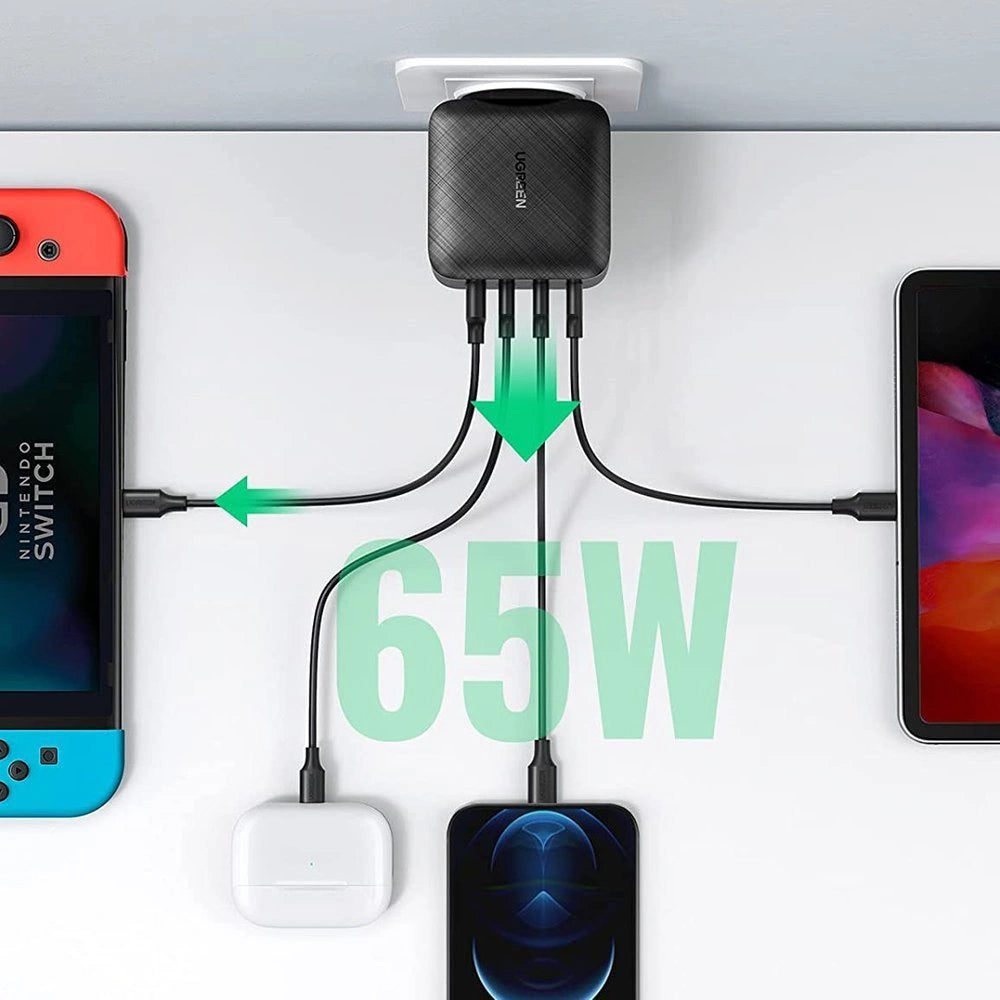 Punjač za mrežu UGREEN CD104, 65W, 3A, 1 x USB-A - 3 x USB-C, Crni