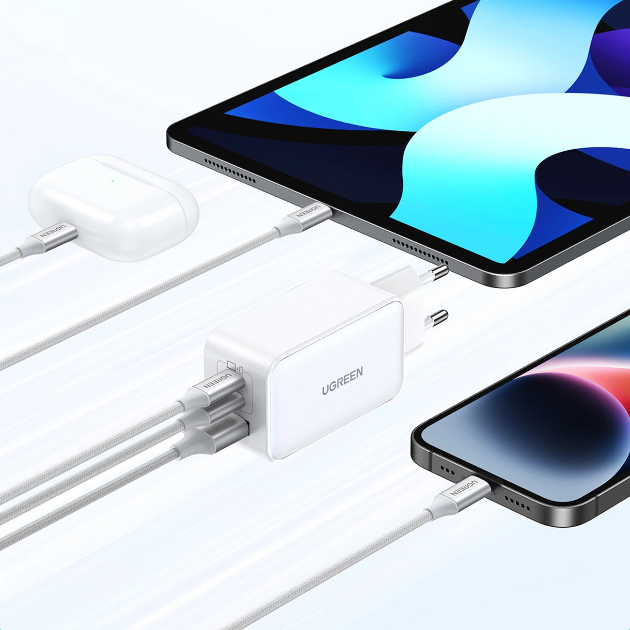 Punjač za mrežu UGREEN CD244, 65W, 3A, 1 x USB-A - 2 x USB-C, Bijeli