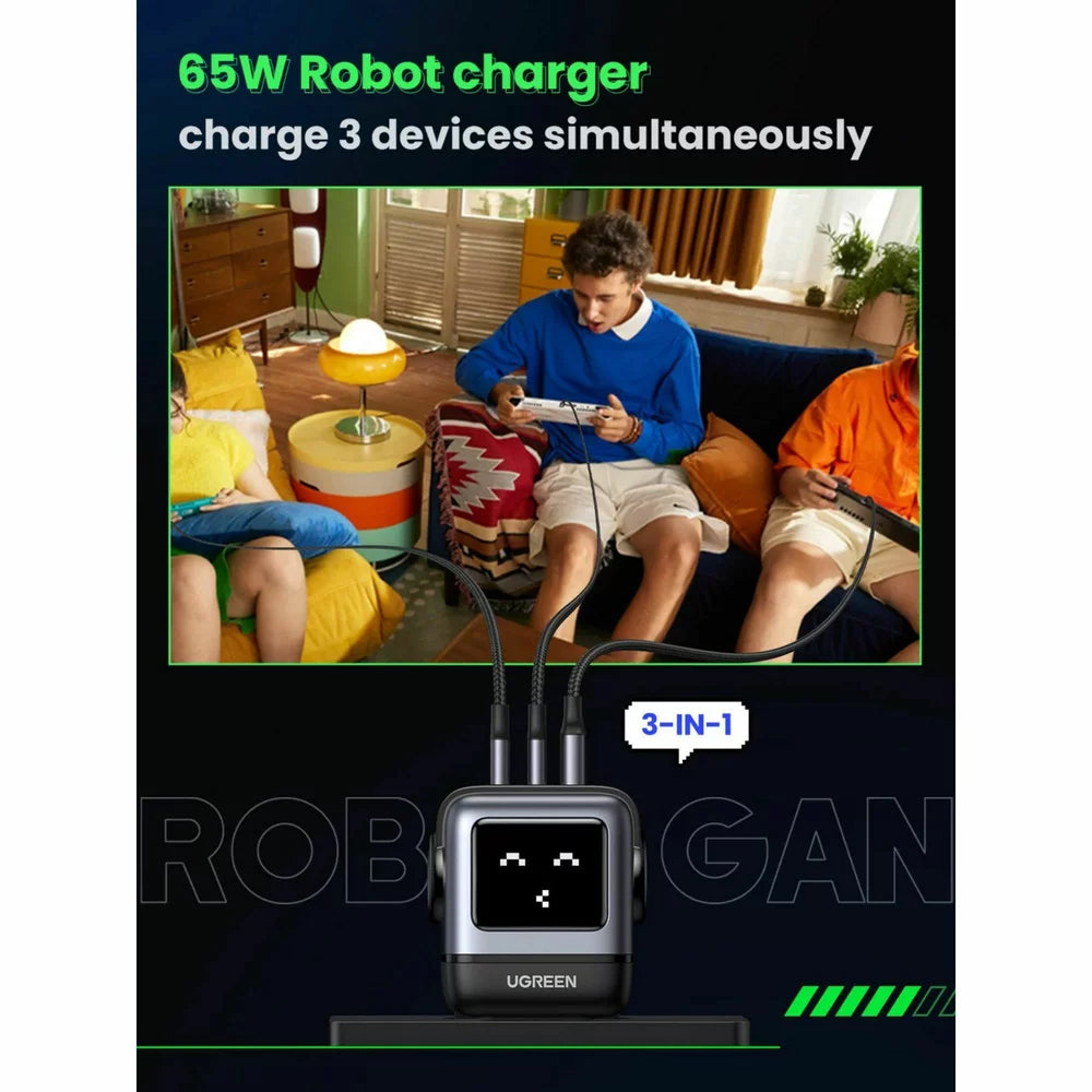 Punjač za mrežu UGREEN CD361 Uno, 65W, 3.25A, 1 x USB-A - 2 x USB-C, Crni