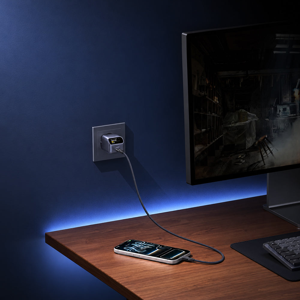 Mrežni punjač UGREEN Nexode Pro X740 (25419B) s zaslonom, 45 W, 3 A, 1 × USB-C, sivi
