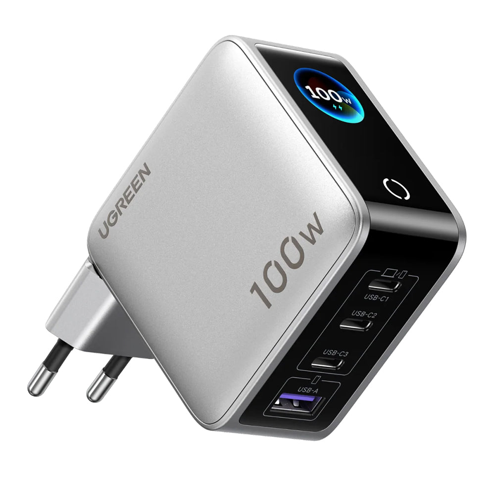 UGREEN Nexode Pro X772 (95942B) mrežni punjač sa zaslonom, 100 W, 5 A, 1 x USB-A – 3 x USB-C, sivi