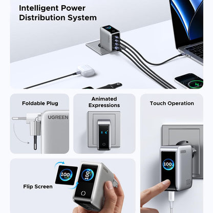 UGREEN Nexode Pro X772 (95942B) mrežni punjač sa zaslonom, 100 W, 5 A, 1 x USB-A – 3 x USB-C, sivi