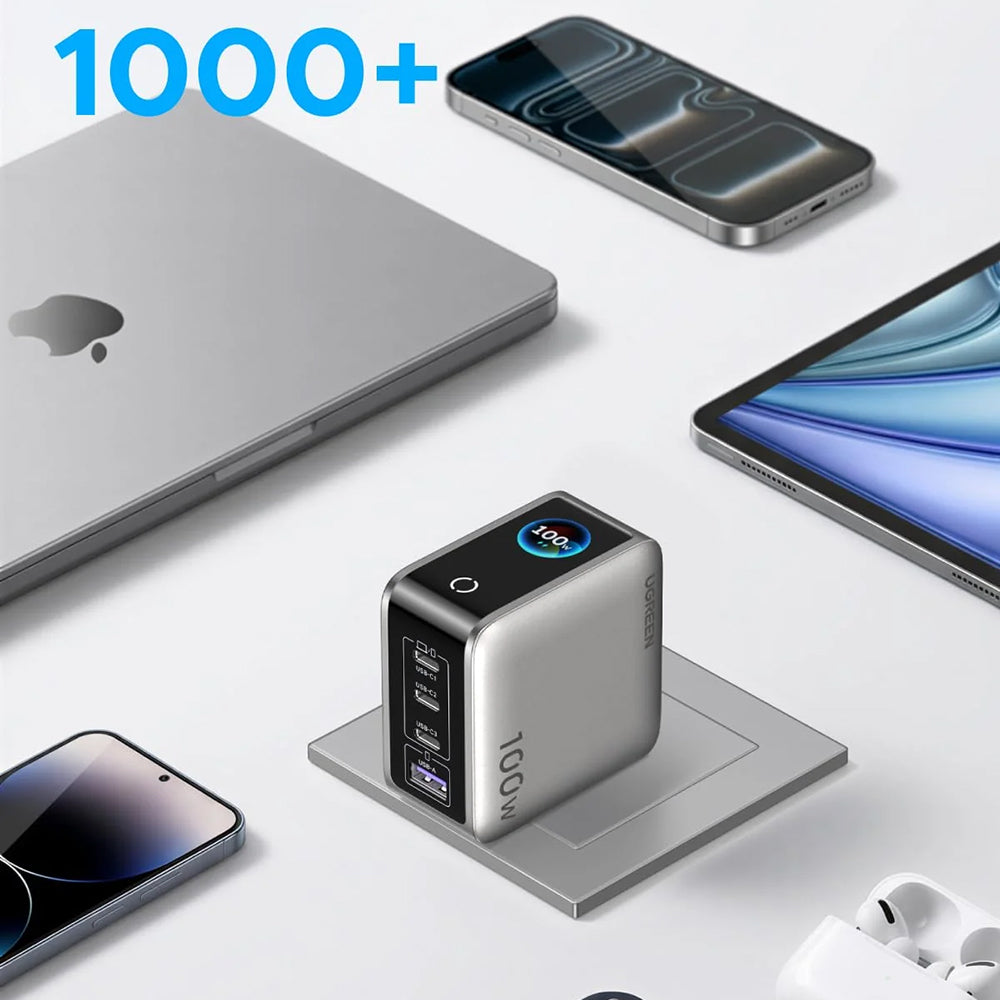 UGREEN Nexode Pro X772 (95942B) mrežni punjač sa zaslonom, 100 W, 5 A, 1 x USB-A – 3 x USB-C, sivi