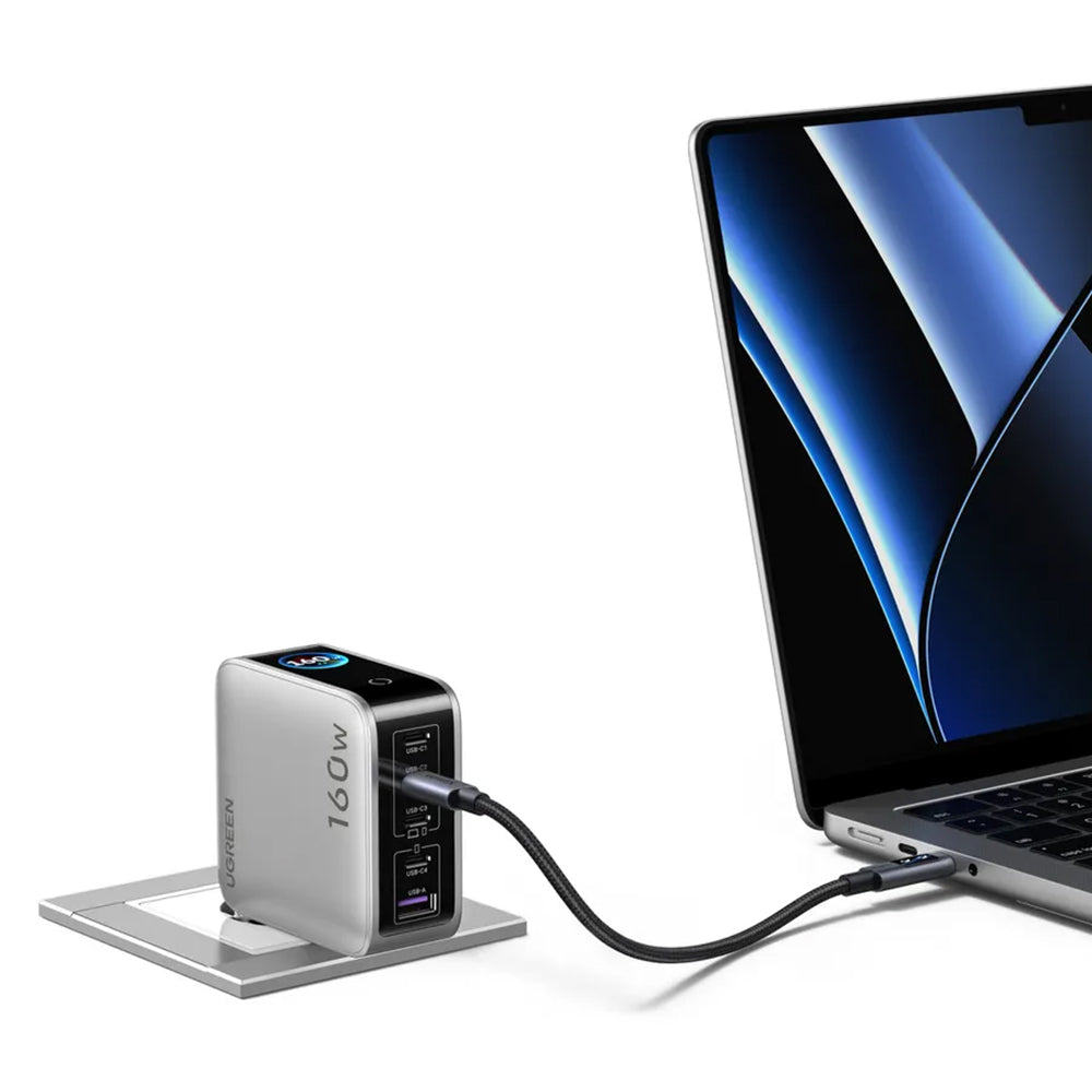 UGREEN Nexode Pro X774 (65637B) mrežni punjač sa zaslonom, 160 W, 5 A, 1 x USB-A – 4 x USB-C, sivi