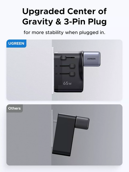 UGREEN Travel S550 mrežni punjač (55001), 65W, 3.25A, 1 x USB-A - 2 x USB-C, Crna