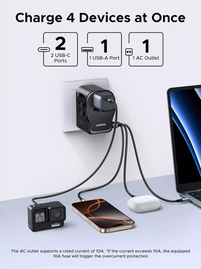 UGREEN Travel S550 mrežni punjač (55001), 65W, 3.25A, 1 x USB-A - 2 x USB-C, Crna