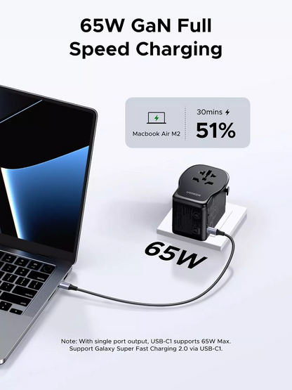 UGREEN Travel S550 mrežni punjač (55001), 65W, 3.25A, 1 x USB-A - 2 x USB-C, Crna