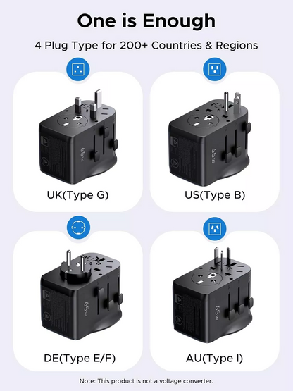 UGREEN Travel S550 mrežni punjač (55001), 65W, 3.25A, 1 x USB-A - 2 x USB-C, Crna
