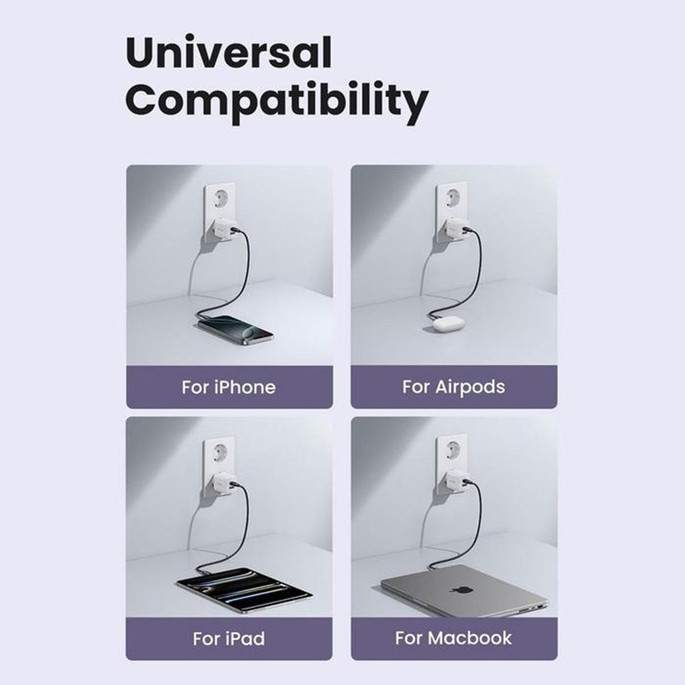 Punjač za mrežu UGREEN X516, 30W, 3A, 1 x USB-A - 1 x USB-C, Bijeli