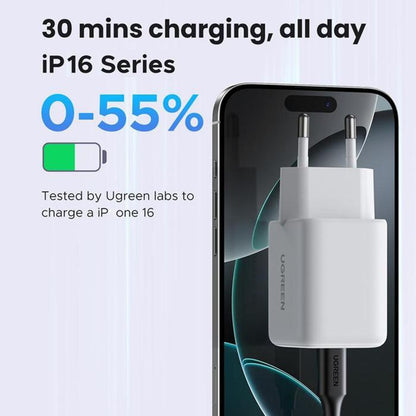 Punjač za mrežu UGREEN X516, 30W, 3A, 1 x USB-A - 1 x USB-C, Bijeli
