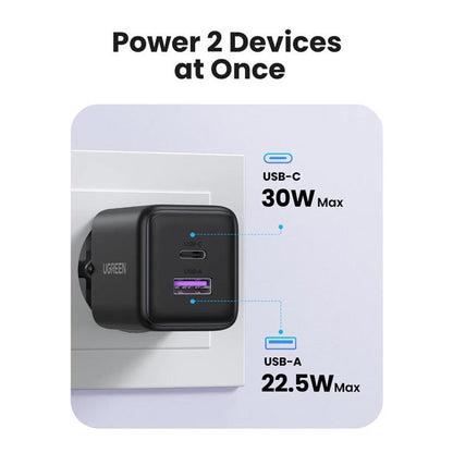 Punjač mreže UGREEN X516, 30W, 3A, 1 x USB-A - 1 x USB-C, Crni