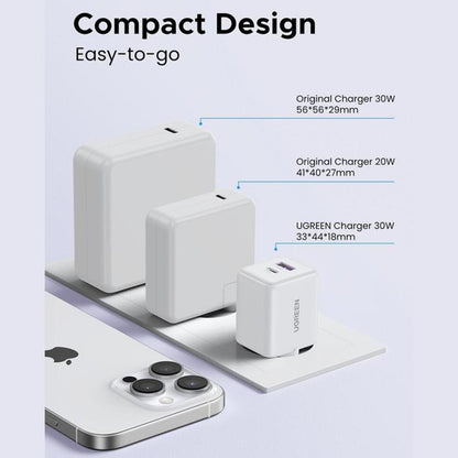 Punjač mreže UGREEN X516, 30W, 3A, 1 x USB-A - 1 x USB-C, Crni
