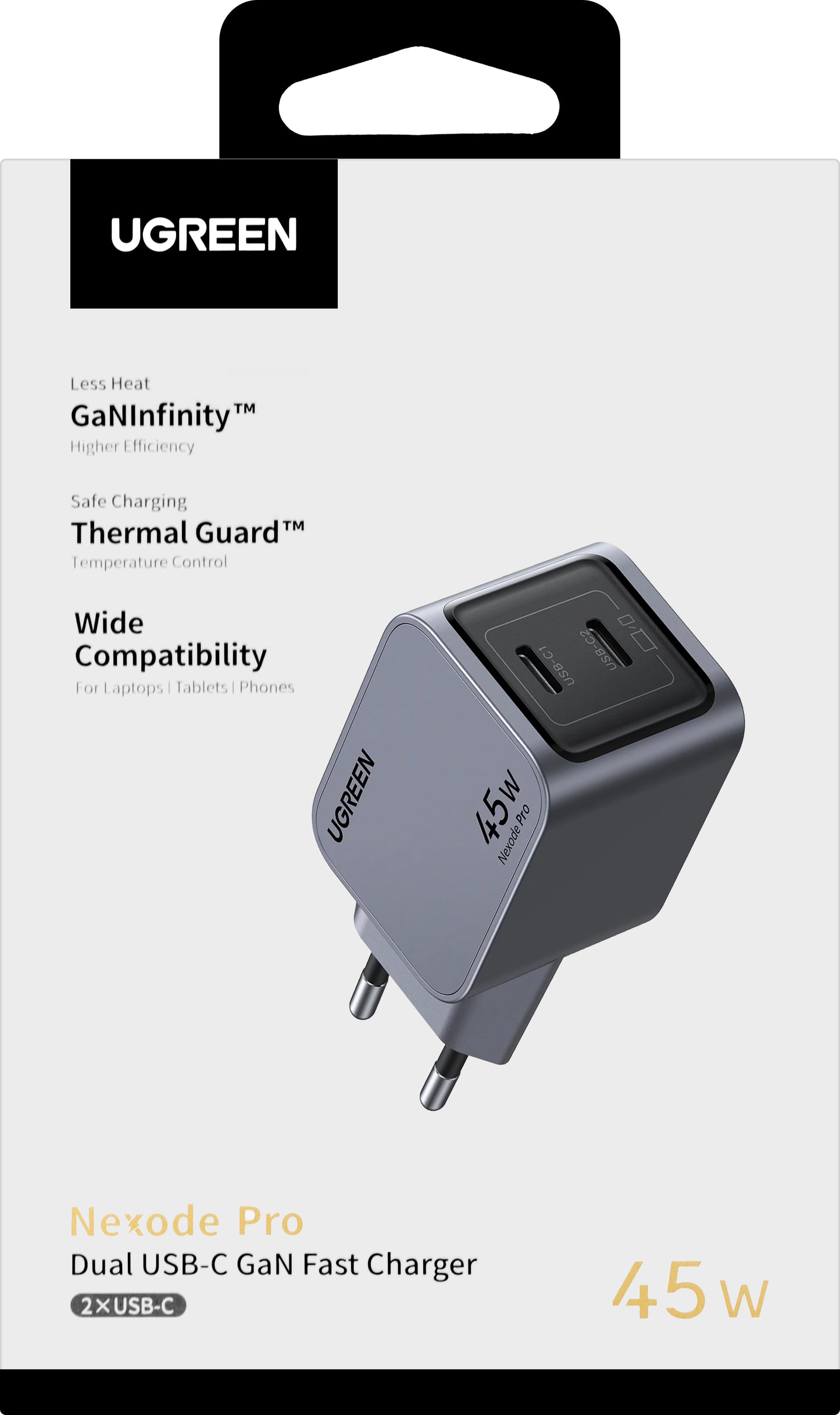 Punjač za mrežu UGREEN X707 Nexode Pro, 45W, 3A, 2 x USB-C, Sivi