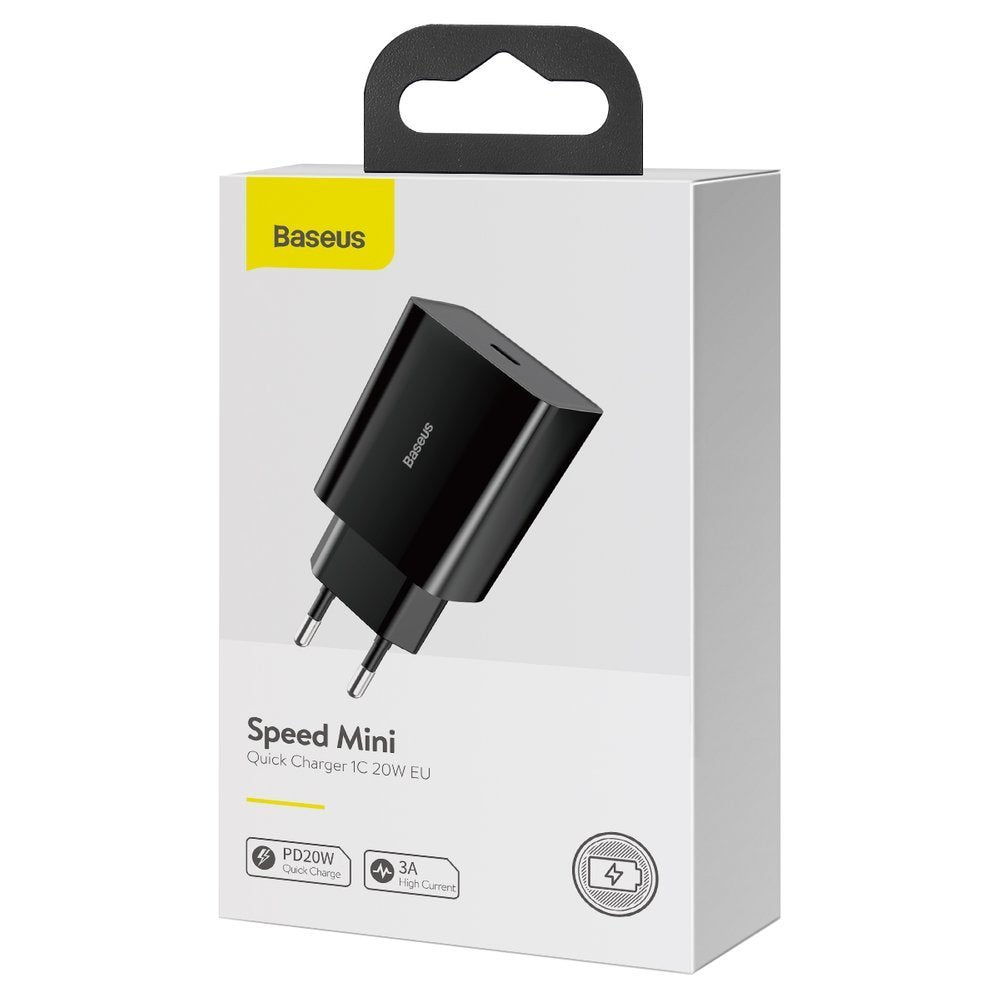 Baseus Speed mrežni punjač, 20W, 3A, 1 x USB-C, Crni CCFS-SN01