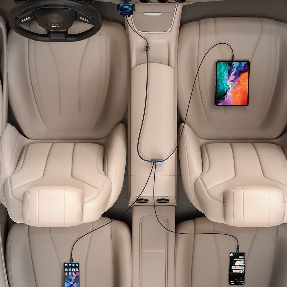 Auto punjač Baseus Share Together, 120W, 3A, 2 x USB-A - 2 x USB-C, Sivi CCBT-A0G