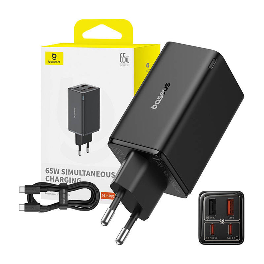 Punjač za mrežu USB-C Baseus GaN 6 Pro, 65W, 3.25A, 2 x USB-A - 2 x USB-C, Crni P10162701113-00