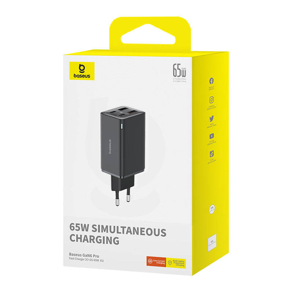 Punjač za mrežu USB-C Baseus GaN 6 Pro, 65W, 3.25A, 2 x USB-A - 2 x USB-C, Crni P10162701113-00