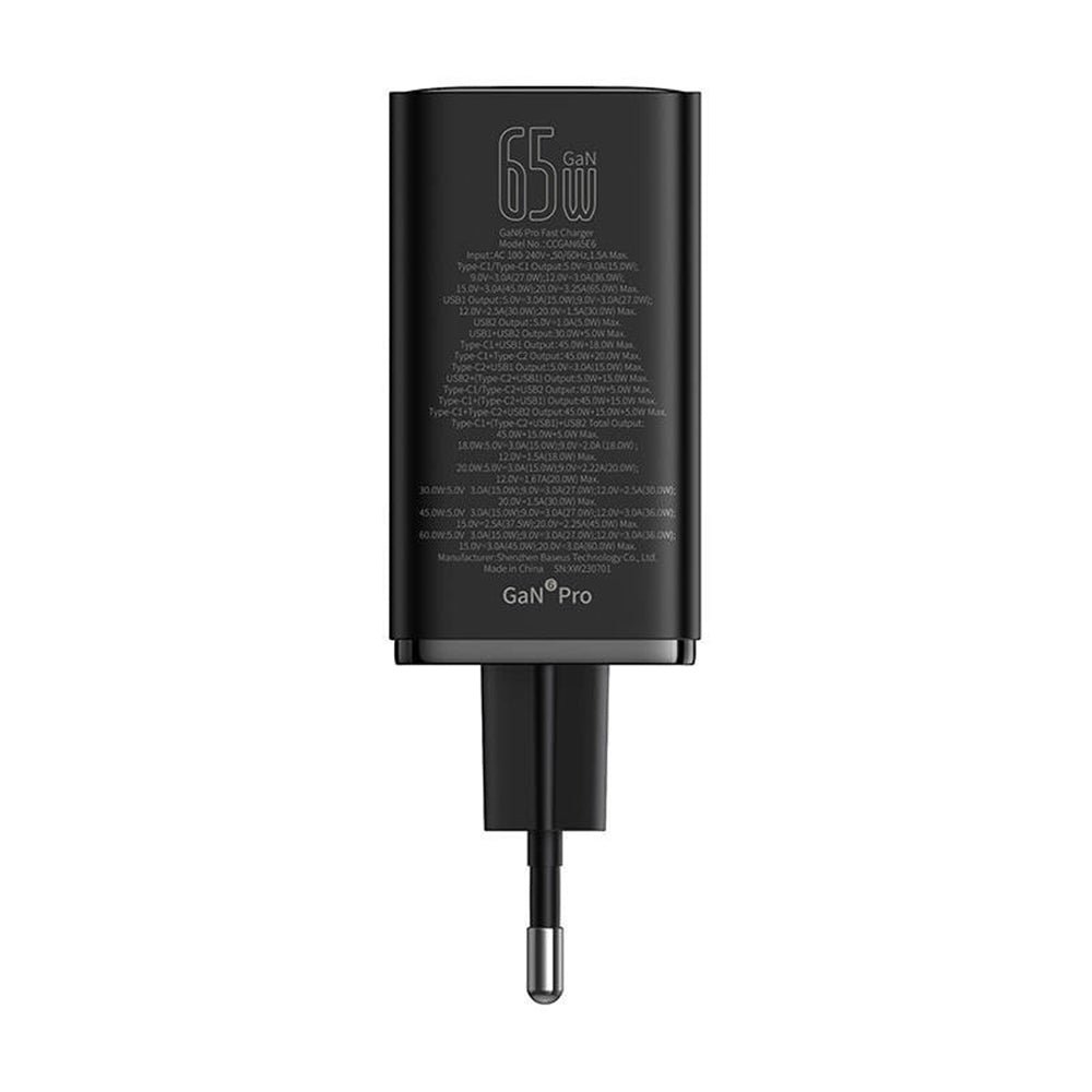 Punjač za mrežu USB-C Baseus GaN 6 Pro, 65W, 3.25A, 2 x USB-A - 2 x USB-C, Crni P10162701113-00