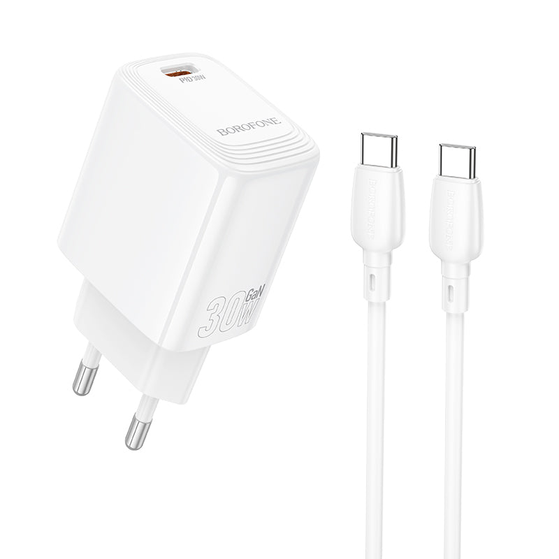 Punjač mreže s USB-C kabelom Borofone BN28 Fuente, 30W, 3A, 1 x USB-C, Bijeli