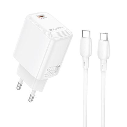 Punjač mreže s USB-C kabelom Borofone BN28 Fuente, 30W, 3A, 1 x USB-C, Bijeli