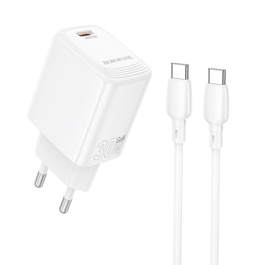 Punjač mreže s USB-C kabelom Borofone BN28 Fuente, 30W, 3A, 1 x USB-C, Bijeli