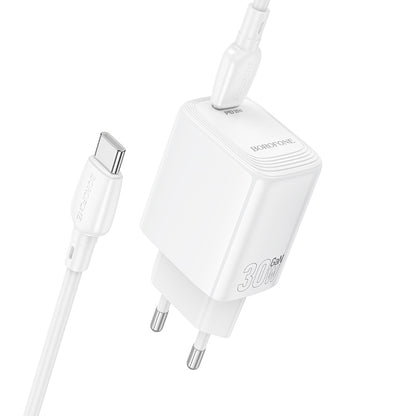 Punjač mreže s USB-C kabelom Borofone BN28 Fuente, 30W, 3A, 1 x USB-C, Bijeli