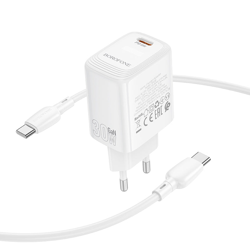Punjač mreže s USB-C kabelom Borofone BN28 Fuente, 30W, 3A, 1 x USB-C, Bijeli