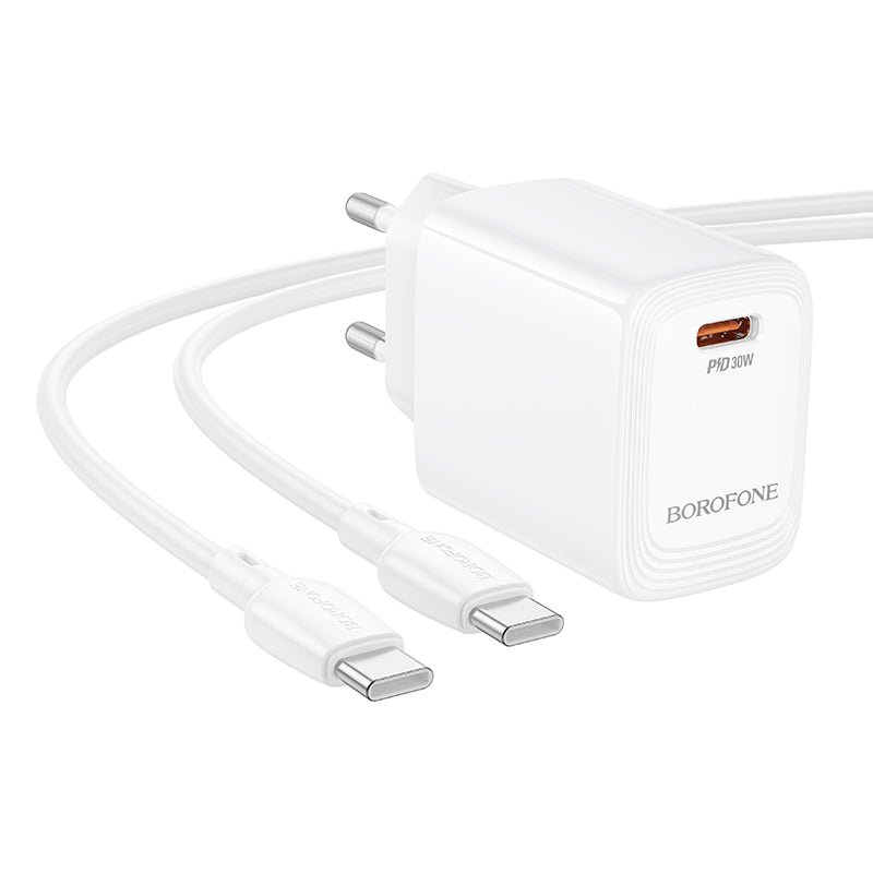 Punjač mreže s USB-C kabelom Borofone BN28 Fuente, 30W, 3A, 1 x USB-C, Bijeli