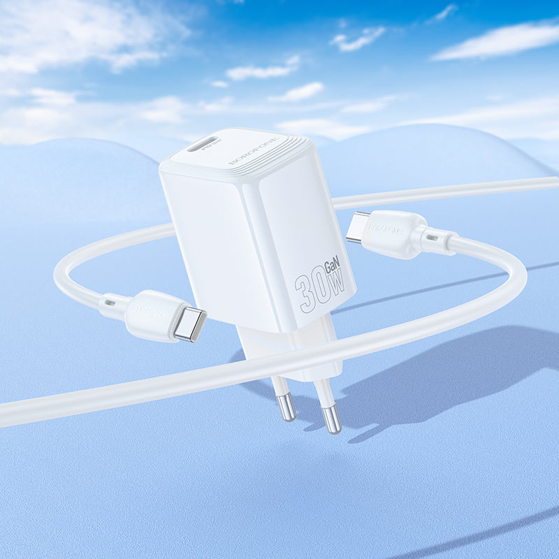 Punjač mreže s USB-C kabelom Borofone BN28 Fuente, 30W, 3A, 1 x USB-C, Bijeli