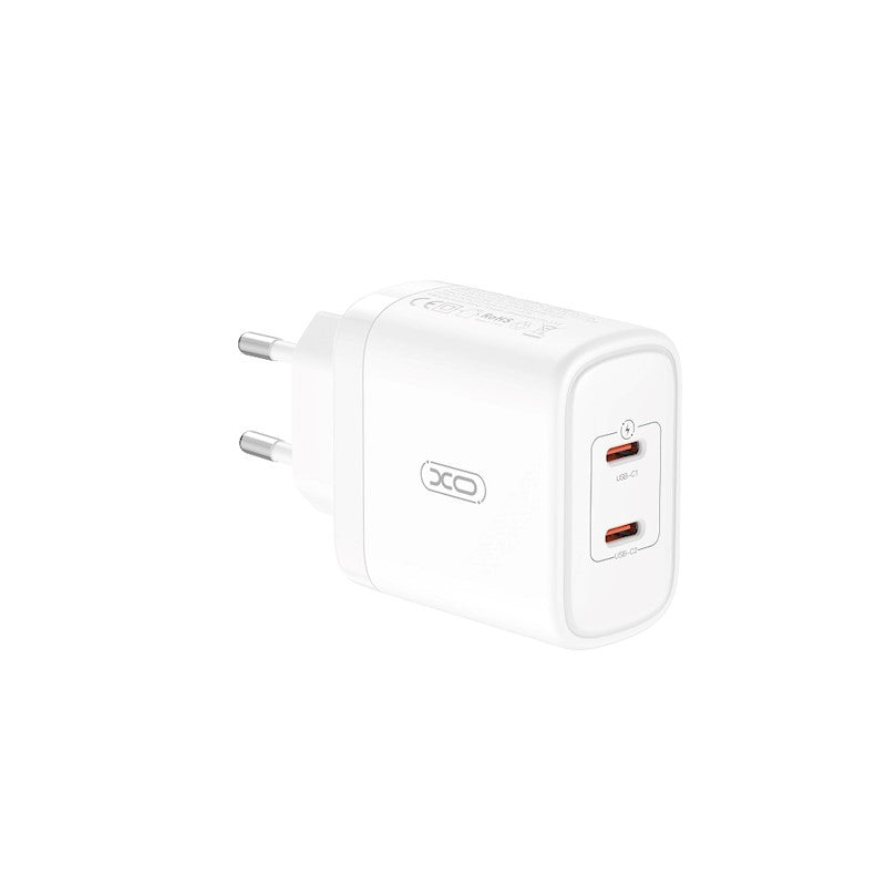 Punjač za mrežu s USB-C kabelom XO Design CE08, 50W, 3A, 2 x USB-C, bijeli