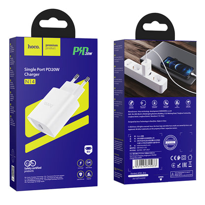Punjač za mrežu HOCO N14, 20W, 3A, 1 x USB-C, Bijeli