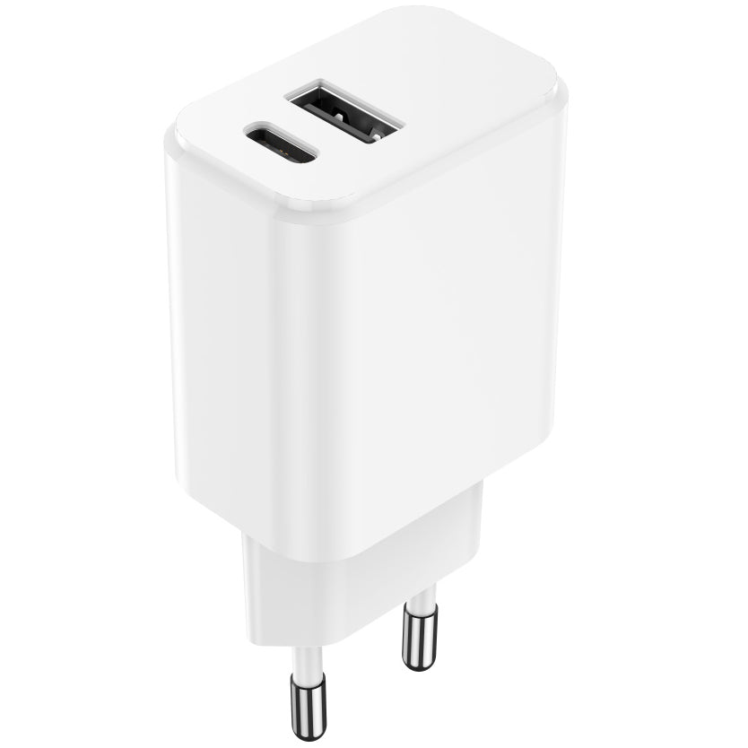 Punjač Setty za mrežu, 20W, 3A, 1 x USB-A - 1 x USB-C, Bijeli