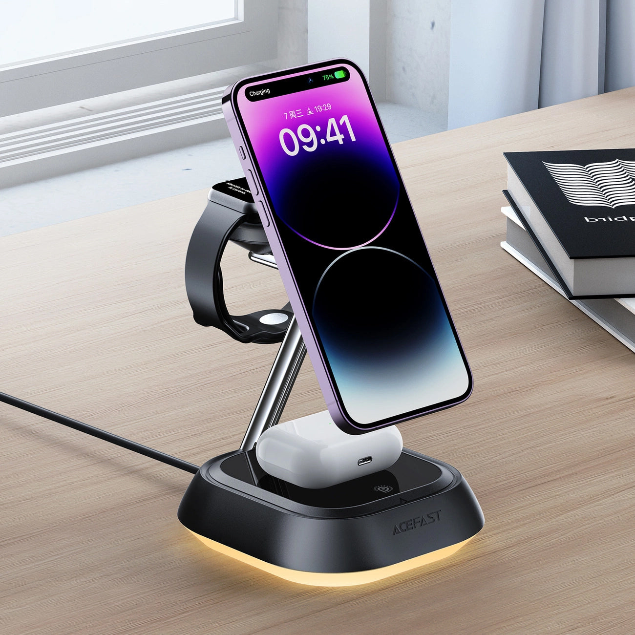 Bežični punjač Acefast E16 3u1, 15W, 1.67A, Crni