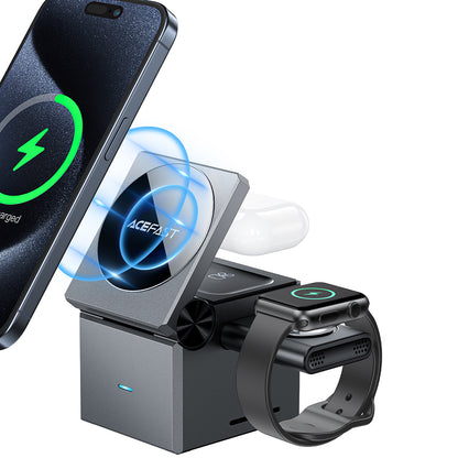 Bežični punjač Acefast E18 Rubik's Cube 3u1, 23W, 1.67A, Sivi