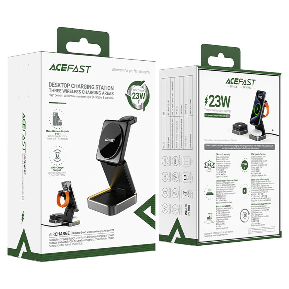 Bežični punjač Acefast E21 3u1, 23W, 1.67A, Sivi