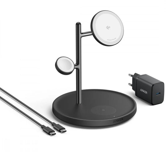 Bežični punjač Anker MagGo 3in1, 25W, 1.67A, Crni B25M3311