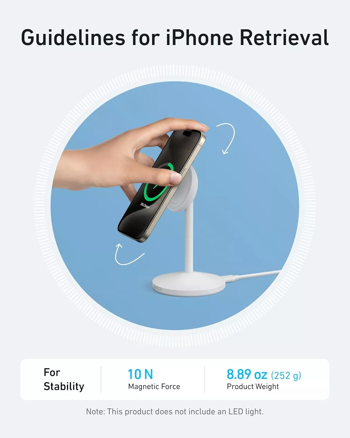 Bežični punjač Anker MagGo Stand, 15W, 1.67A, Bijeli A25X1H21