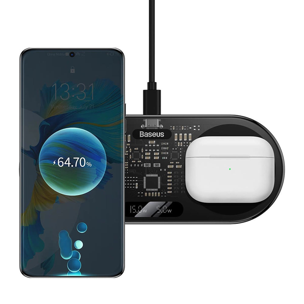 Bežični mrežni punjač Baseus s digitalnim LED zaslonom, 20W, 1.1A, crni WXSX010101