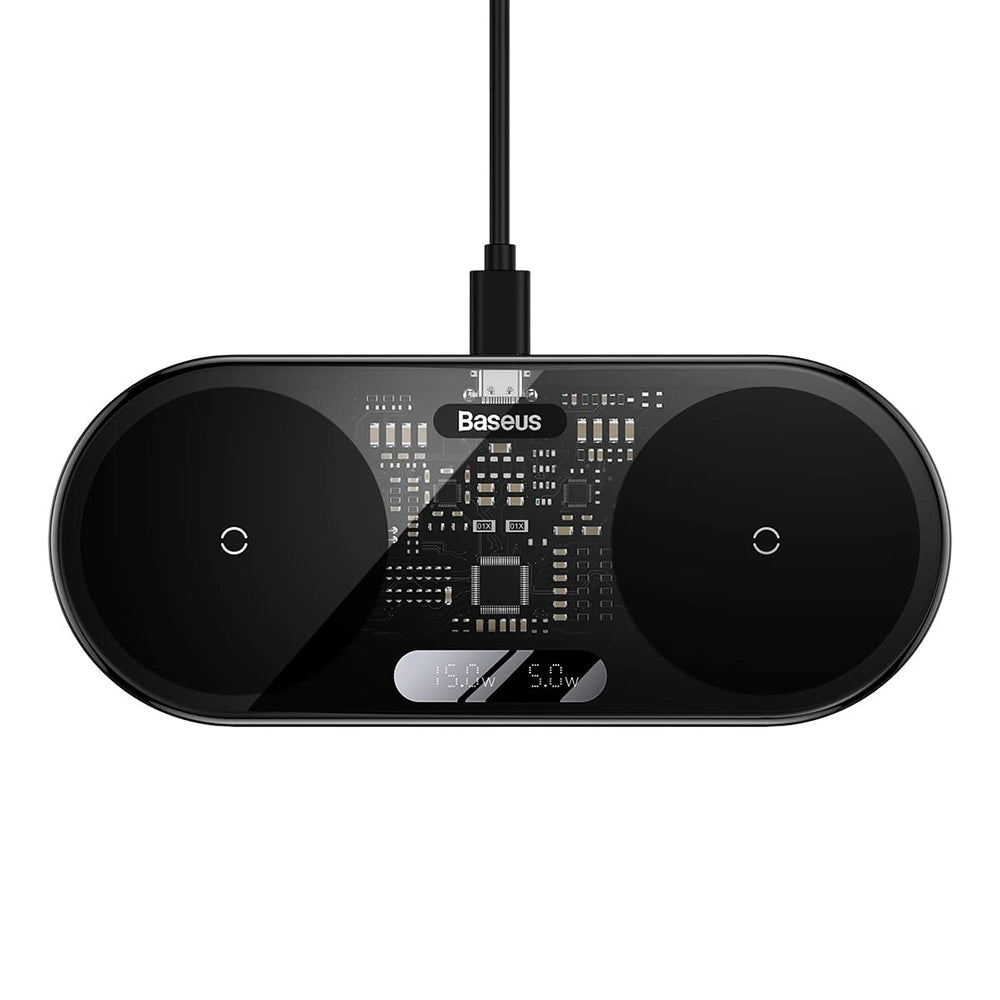 Bežični mrežni punjač Baseus s digitalnim LED zaslonom, 20W, 1.1A, crni WXSX010101