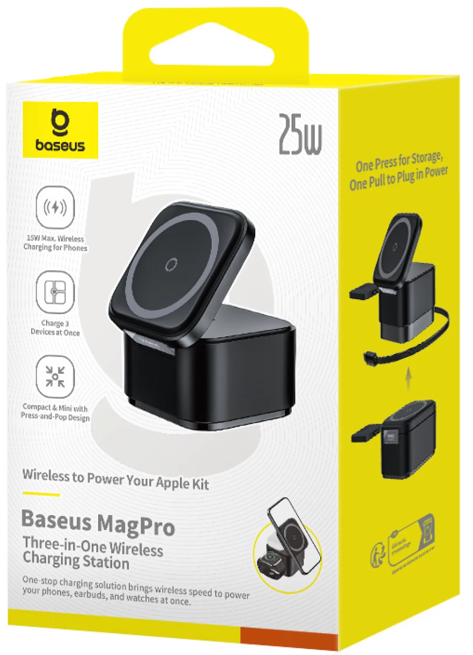 Baseus MagPro 3u1 bežični mrežni punjač USB-C, 25 W, 1 x USB-C, crni P10264100123-01