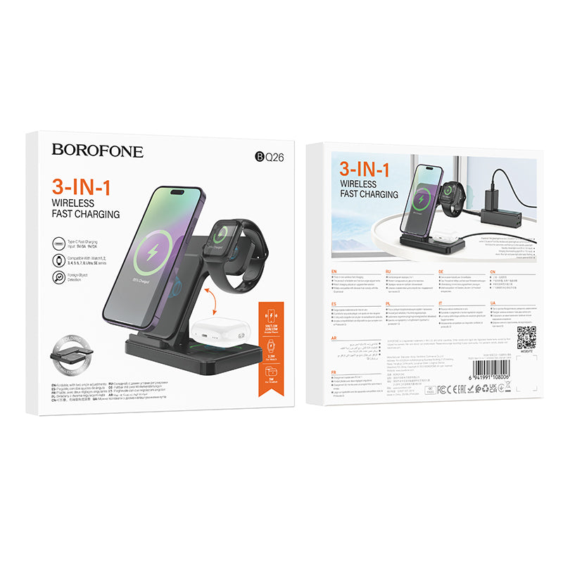 Bežični punjač Borofone BQ26, 15W, 1.67A, Crni