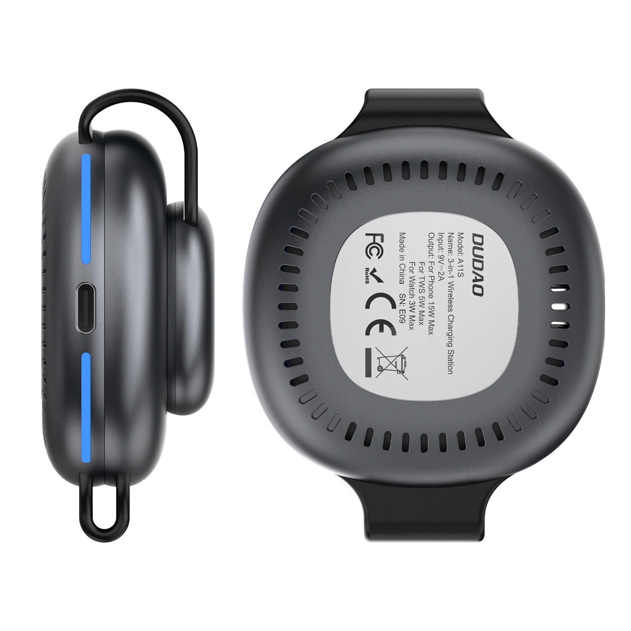 Bežični punjač Dudao A11S 3u1, 15W, Crni